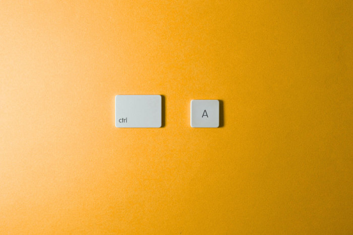 Tasti Ctrl e A della tastiera, usati come metafora dell’inclusione e della selezione completa nel web accessibile.