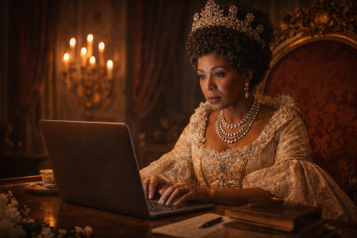 Una immagine inventata se la Regina Carlotta fosse come l'algoritmo supremo di gogle 