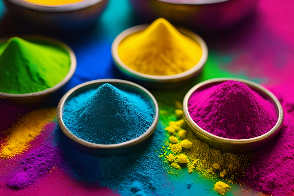 Ciotole di pigmenti vivaci che rappresentano la scelta consapevole nella strategia cromatica sito web