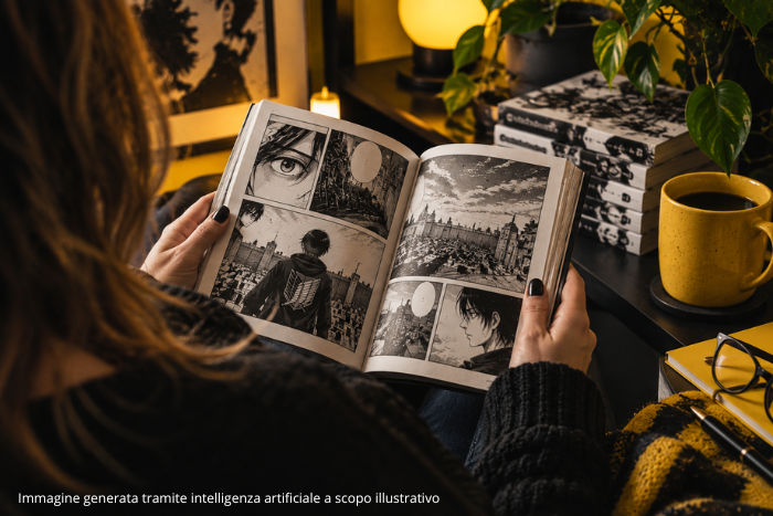 Persona ripresa di spalle mentre legge un manga, immagine utilizzata per raccontare il percorso dello sguardo e il modo in cui leggiamo i contenuti.